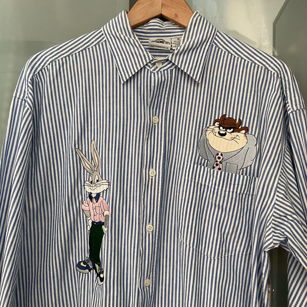 Vintage ACME Blue Striped Looney Toons button up Shirt M
